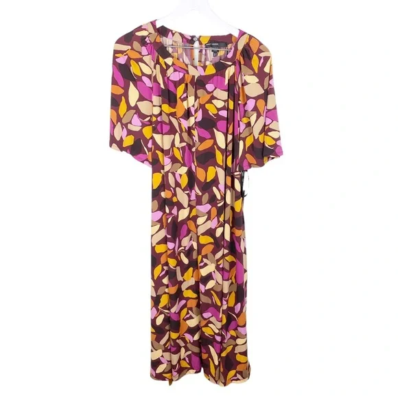 NEW Maggy London Women's Bell Sleeve Shirred Tent Dress Maroon Gold US Size 14 - Picture 4 of 12